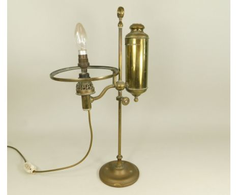 BRASS LAMP. A brass student's lamp, now converted. Height 54cm.