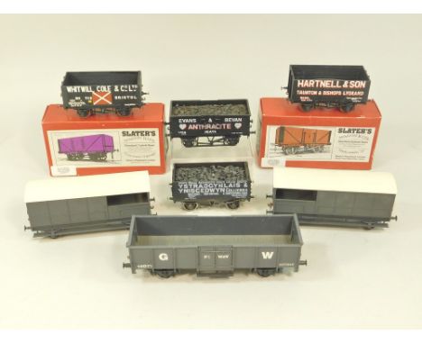 SLATERS &amp; LIMA Three 'O' kit-built open wagons by Slaters, two with boxes &amp; two brake vans &amp; two open wagons by L