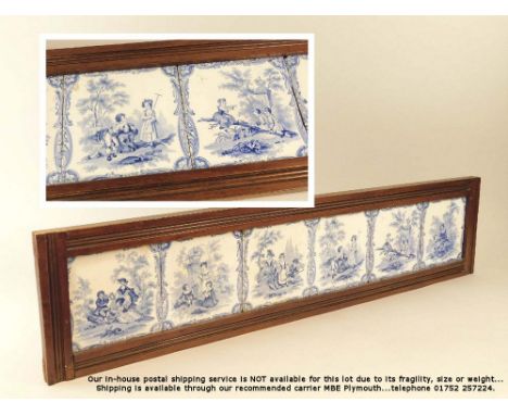 TILE PANEL. A framed six tile panel. Length 98cm.