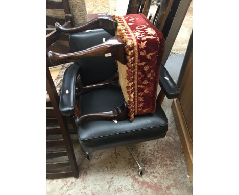 A RETRO REXENE AND STAINLESS STEEL SWIVEL ARMCHAIR AND A STOOL