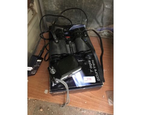 DIGITAL PICTURE FRAME, CAMERA AND BINOCULARS   C