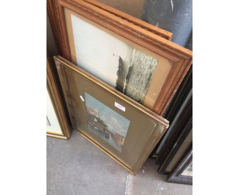 A WATERCOLOUR AND 2 SHIP PRINTS