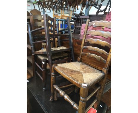 2 19TH CENTURY AND 1 TITCHMARSH AND GODWIN RUSH SEAT LADDER BACK CHAIRS