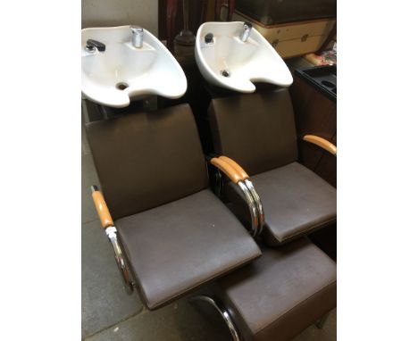 WELONDA BY WELLA, PAIR OF HAIRDRESSING BACK WASH STATIONS WITH STOOL