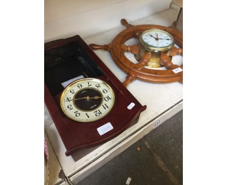 SHIPS CLOCK/WHEEL AND A WALL CLOCK