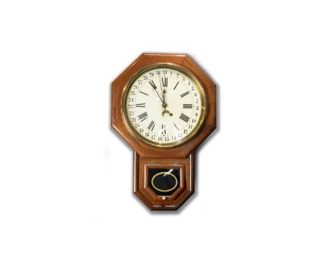 Seth Thomas, Thomaston, Conn, USA: an American oak drop dial wall clock, with painted roman dial, with outer calendar dial, 4