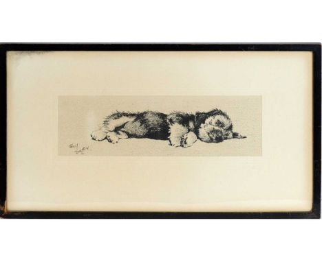 After Cecil Charles Windsor Aldin(1870-1935)"The End of a Perfect Day" a dandy dinmont puppy,limited edition lithograph, orig