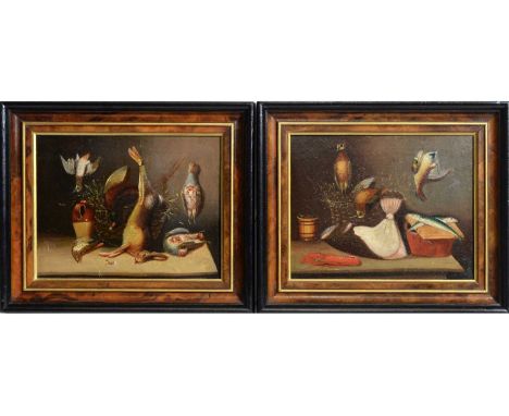 Manner of Benjamin Blake(1807-1832)A Pair of Bountiful Larder Still-Lifes with Game,oil on panel,18.5 x 24cms, framed.