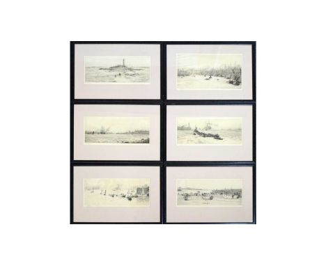 William Lionel Wyllie(1851-1931)Folio titled; "Six Original Drypoint-Etchings of the River Tyne and Coast"; viz: "The Quaysid