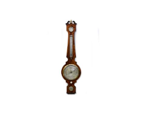 A. Pastorelli, Cross Street, Hatton Garden: a mid 19th Century mahogany wheel barometer, with swan neck pediment and brass fi