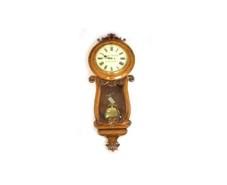Wherly and Sheraton, Sunderland: a Victorian oak wall clock, with painted roman dial and twin fusee movement by Winterhalder 