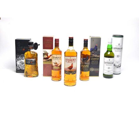 Three bottles of The Famous Grouse whisky, comprising: Ruby Cask, 40%vol 70cl; Smoky Black, 40%vl 70cl; and blended scotch wh
