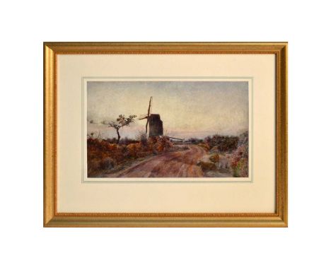 William Davis (1812–1873)"Irby Mill"; a windmill by a country lane with sheep grazing to the fore,signed,oil on board,18 x 29