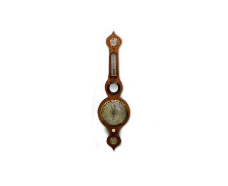 F.H. Tritschler, Carlisle: a mid 19th Century mahogany and line inlaid wheel barometer, with onion-shaped top and apron, 93cm