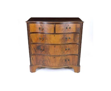 A George III style mahogany serpentine fronted chest, circa 1920s, with thumb moulded edge, above two short and three long co