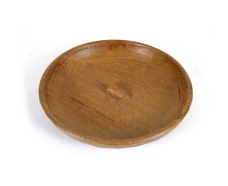 Workshop of Robert ‘Mouseman’ Thompson (Kilburn): an oak fruit bowl, with central carved mouse trademark, 30cms dia. 