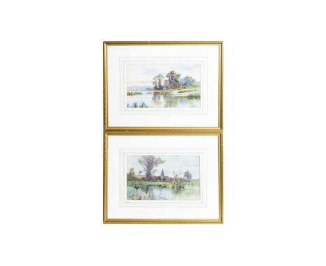 Alfred Fontville De Breanski(1877-1857)Eventide Lake Views,signed,watercolour,21.5 x 31.5cms, framed. (a pair)Provenance: Mor