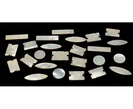 Twenty-five 19th Century Chinese mother-of-pearl gaming counters. (25)