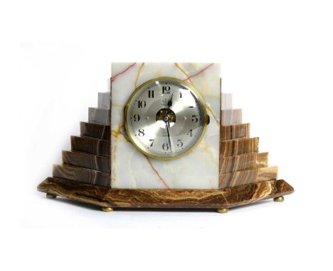 Bulle: a 1930's Art Deco marble mantel clock, the silvered arabic dial signed with retailer's mark of 'Lutz, Paris', the move