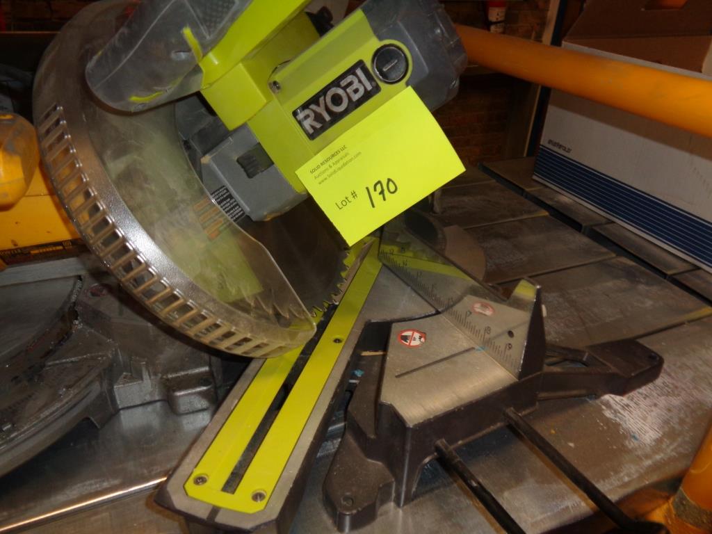 RYOBI, 10 INCH, COMPOUND MITER SAW WITH DUST COLLECTION BAG AND LASER GUIDE