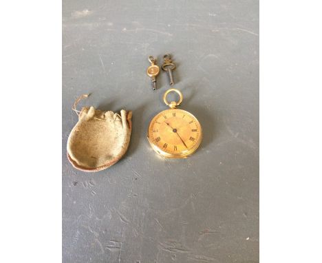 18 carat gold engraved pocket watch with key