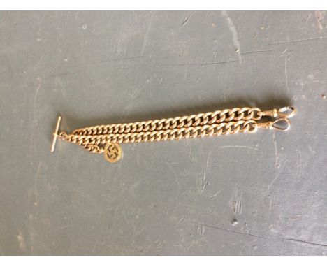 9 carat gold Albert chain with Swastika pendant, 31g