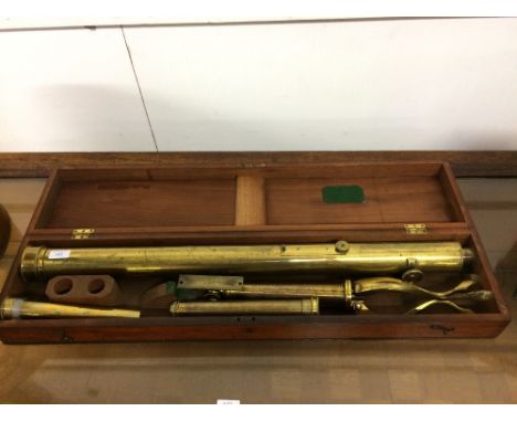C19th brass tripod telescope, signed R. Adie, Bold St, Liverpool, boxed