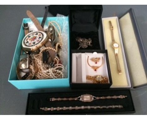 9 carat gold ladies Rotary wristwatch, silver gilt bangle, silver vesta, assorted costume jewellery, wristwatches etc.