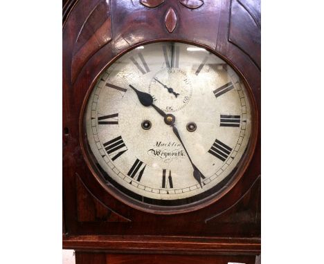 C19th mahogany longcase clock, the circular dial inscribed Macklin, Weymouth, to an eight day movement striking a bell