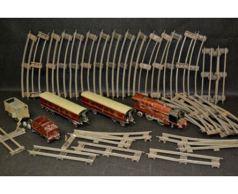 Hornby - an O Gauge Royal Scot clockwork 4-6-2 locomotive and six wheel tender, LMS maroon livery, gilt detailing, Rn 6100, a