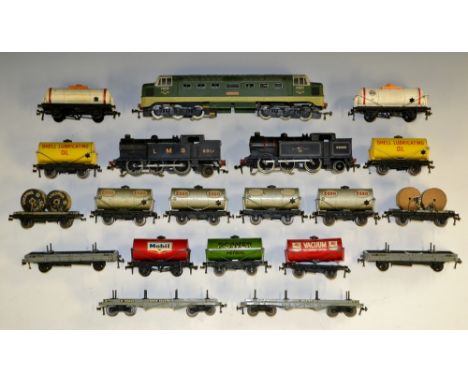 Hornby Dublo - a three rail Diesel 6-0-6 Co-Co Deltic Crepello locomotive, BR Brunswick green livery, No D 9012;  a 0-6-2 tan