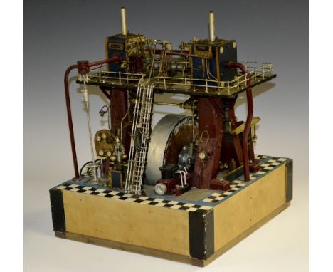 A scratch built model stationary engine, Lily & May, after George Saxon & Co, 1911, Oldham, Manchester, 38cm high, 31cm wide 