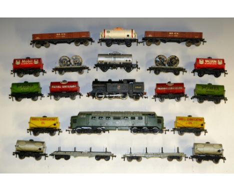 Hornby Dublo - a two rail Diesel 6-0-6 Co-Co Deltic locomotive, BR Brunswick green livery, No 21380;  a 0-6-2 tank locomotive