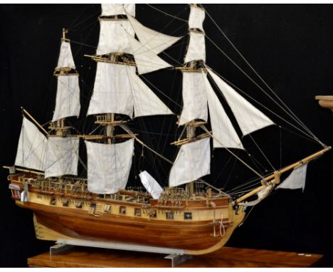 A 1:54 scale wooden model HMS Pandora, Royal Navy three mastered Porcupine class 24 gun sixth rate post ship, fully rigged, b