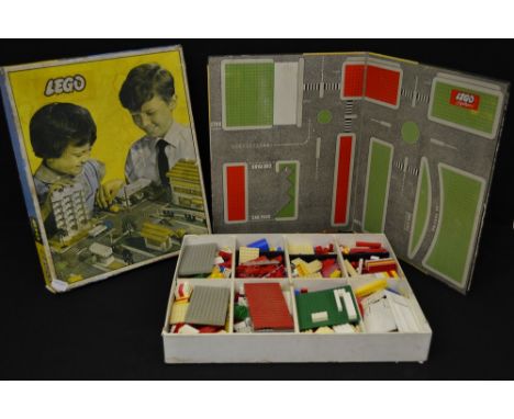 Lego - a 1960s construction UK Town Plan building block set, number 810, with Fire Engine, Transport van, Esso petrol tanker,