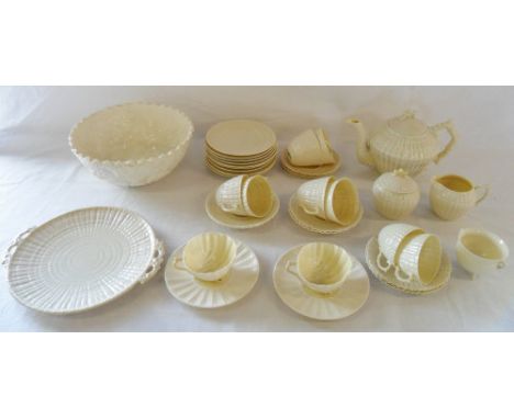 Belleek shell design pt tea service (2nd Black, 3rd Black & 2nd Green date marks) approx 32 pieces & a white bowl