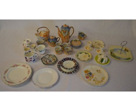 Ceramics including Oriental part tea service, cake stand, ceramic candlesticks, plates, cups etc