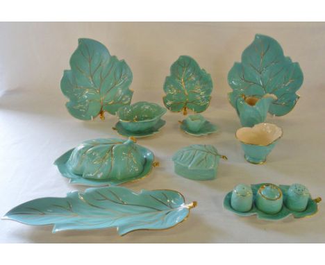 Selection of Carlton ware leaf design ceramics inc cruet set, candle holder & plates