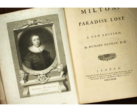 Milton (John) Paradise Lost A New Edition by Richard Bentley, London: Jacob Tonson and John Poulson ..., 1732, folio, contemp