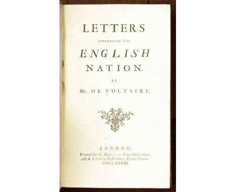 Voltaire Letters Concerning the English Nation, London: printed for C. Davis and A. Lyon, 1733, first edition in English, 8vo