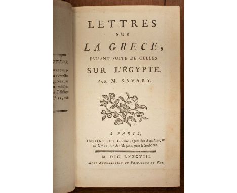 Savary (Claude Etienne) Lettres sur la Grece, faisant suite de celles sur l’Egypte, Paris: Chez Onfroi, 1788, 8vo, contempora