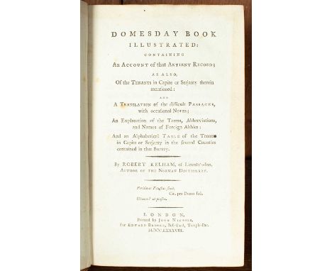 Domesday Book Interest, np, nd [late 18th century] two volumes, large folio, quarter calf and plain boards, red morocco title