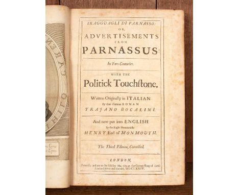 Bocalini (Traiano) Iragguagli di Parnasso: or, Advertisements from Parnassus... with the Politick Touchstone, written origina