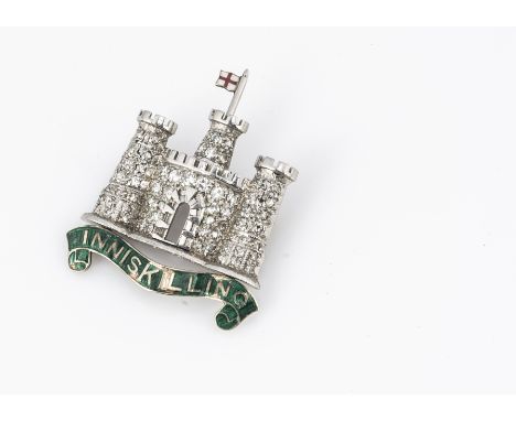 An early 20th Century platinum diamond and enamel regimental brooch, for 5th Inniskilling Dragoon Regt, 3.1cm x 2.5cm, approx