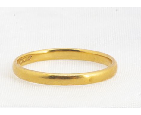 A 22ct gold wedding band,  of D shape, ring size M, dated Birmingham 1949 2mm 2g 