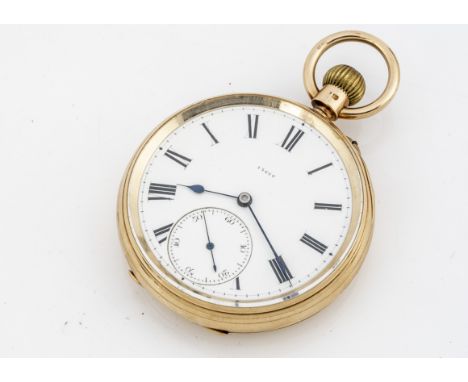 A late Victorian 18ct gold open faced pocket watch from Spink &amp; Son, 50mm, 108.8g, appears to run well, marked 13666 to w