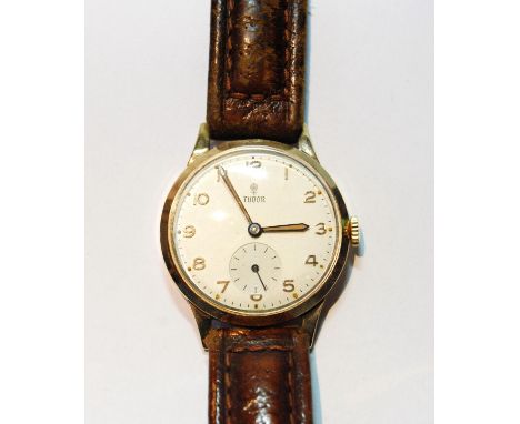 Gent's Tudor 9ct gold watch, manual, 'BR Scottish Region, W Smith', 1958, with box.CONDITION REPORT:  Working.  Good dial etc