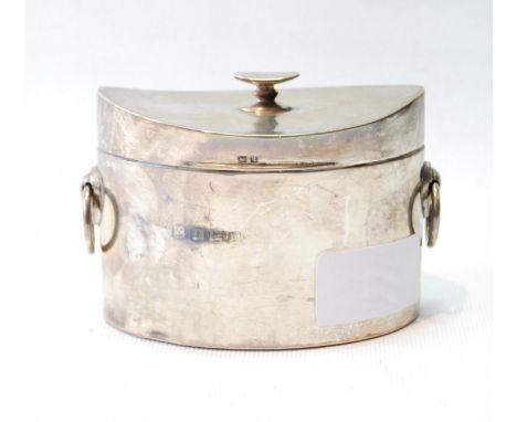 Silver caddy of navette shape with concave lid, Birmingham 1919, 149g or 4½oz. 
