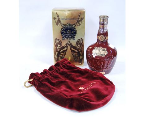 Royal Salute 21 year old blended Scotch whisky, in a ruby-coloured ceramic decanter, 70cl, 40% volume, with outer bag and box