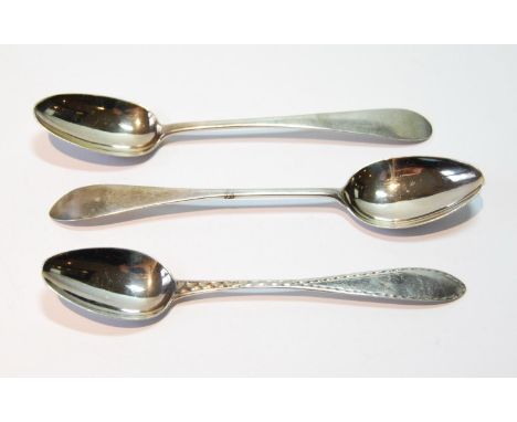 Possibly Dingwall: silver teaspoon by Alexander Ross, a similar spoon, mark not clear, perhaps Elgin, and another by R Keay, 